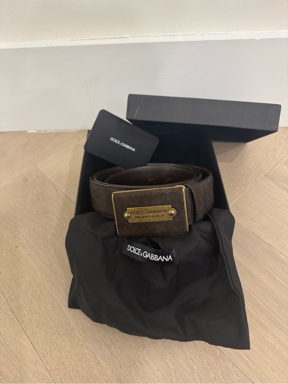 Dolce & Gabbana Brown Leather Belt with Brass Logo Plate